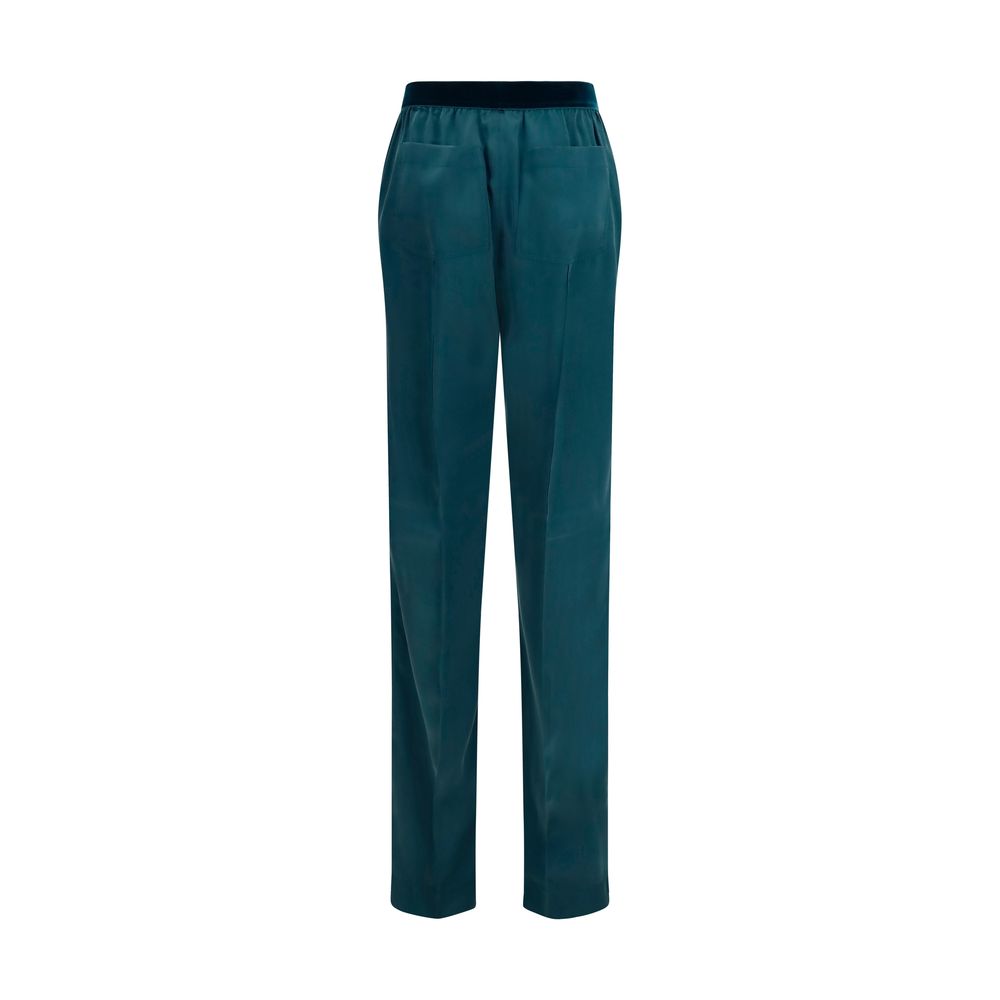 Blue Silk Casual Pants