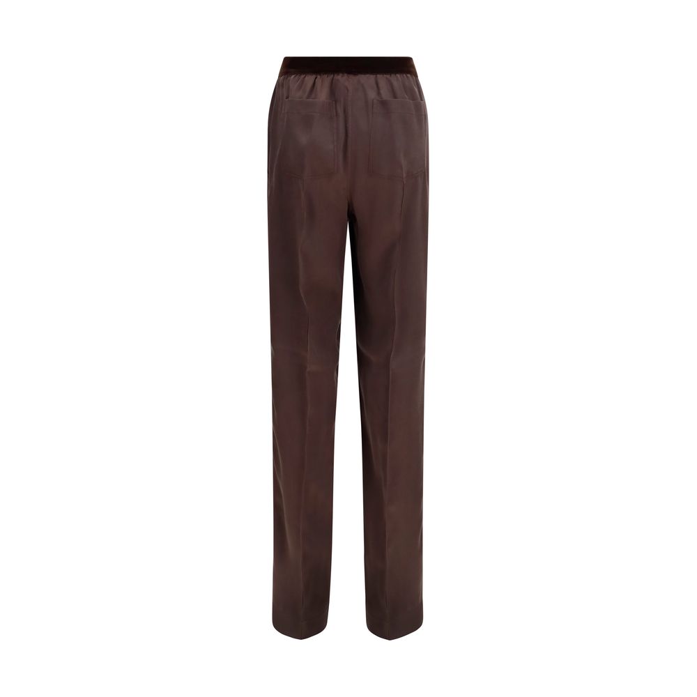 Brown Silk Casual Pants