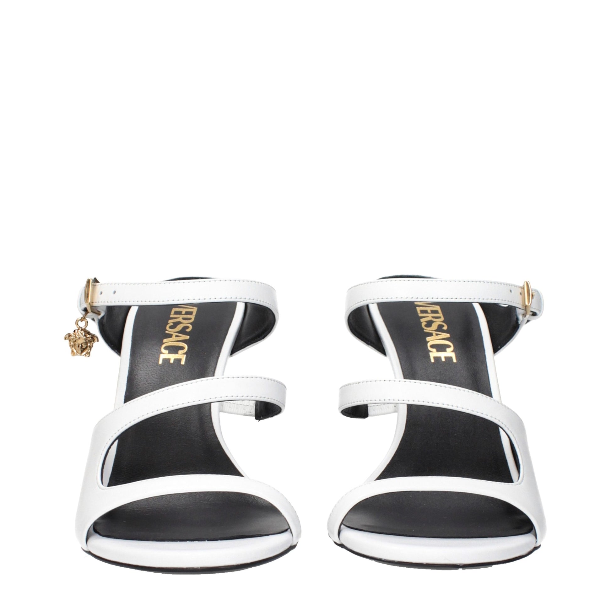 White Leather Stiletto Heel Sandals