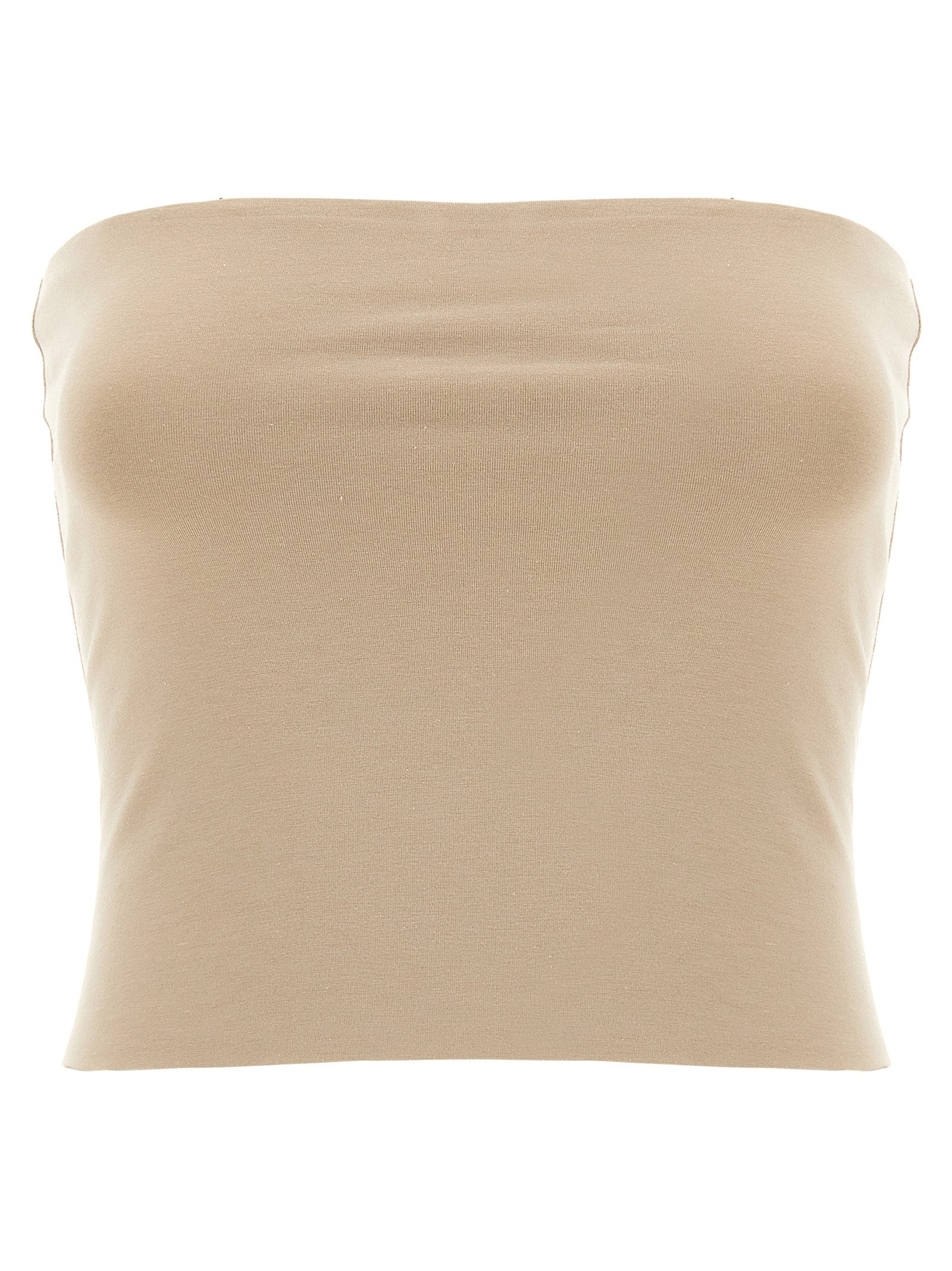 Beige Cotton Sleeveles T-Shirt