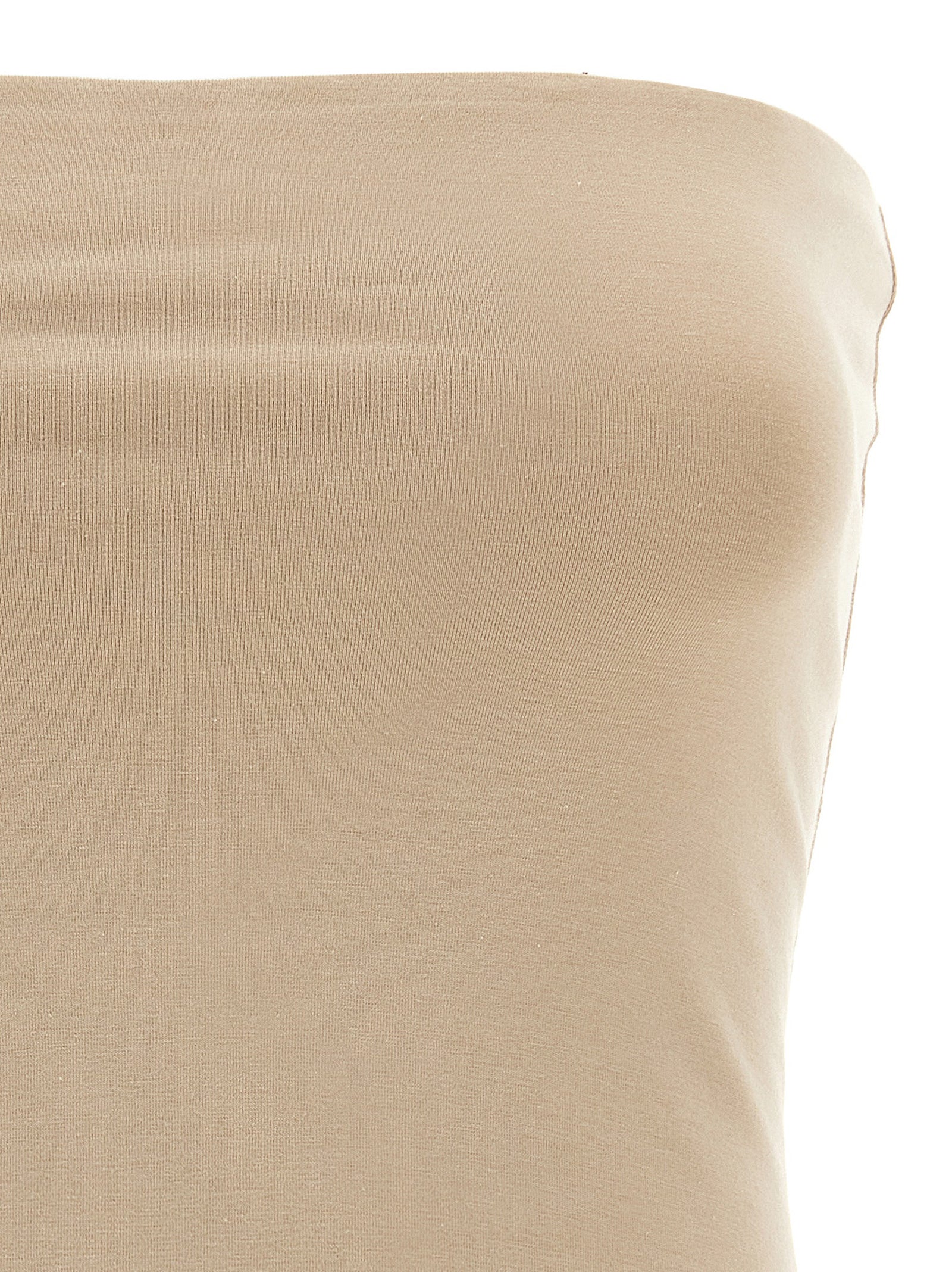 Beige Cotton Sleeveles T-Shirt