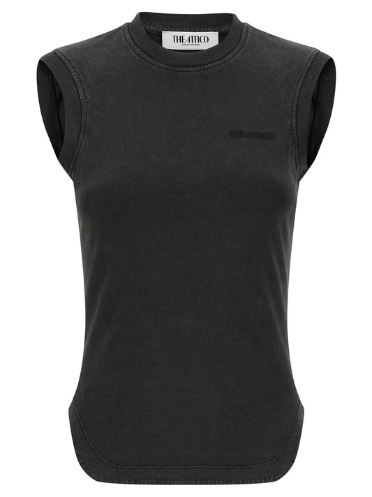 Black Cotton Sleeveles T-Shirt
