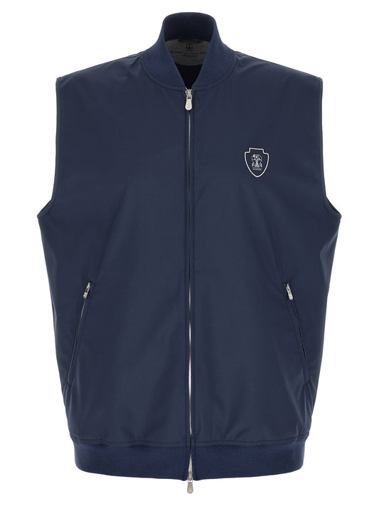 Blue Polyester Sleeveless Jacket