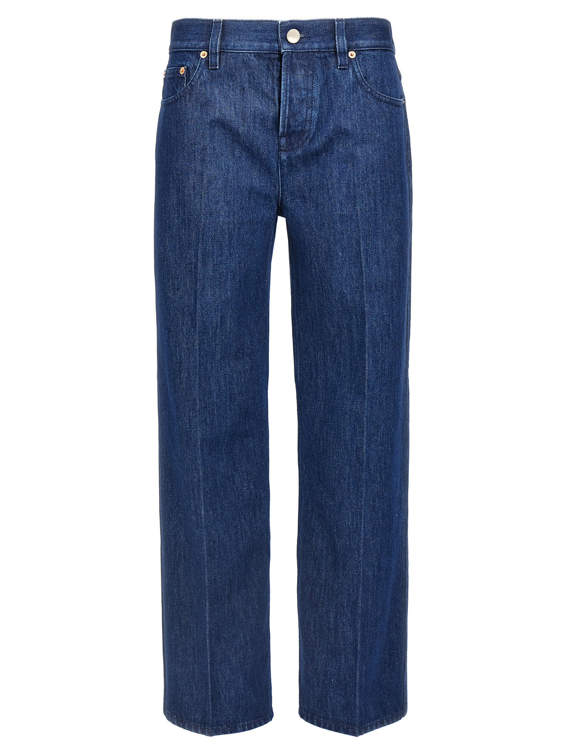 Blue Cotton Straight-Leg Jeans