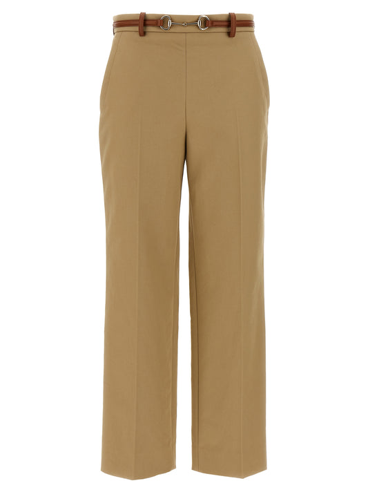 Beige Cotton Casual Pants