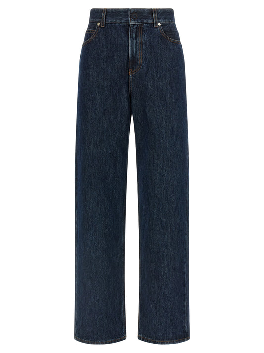Blue Cotton Straight-Leg Jeans