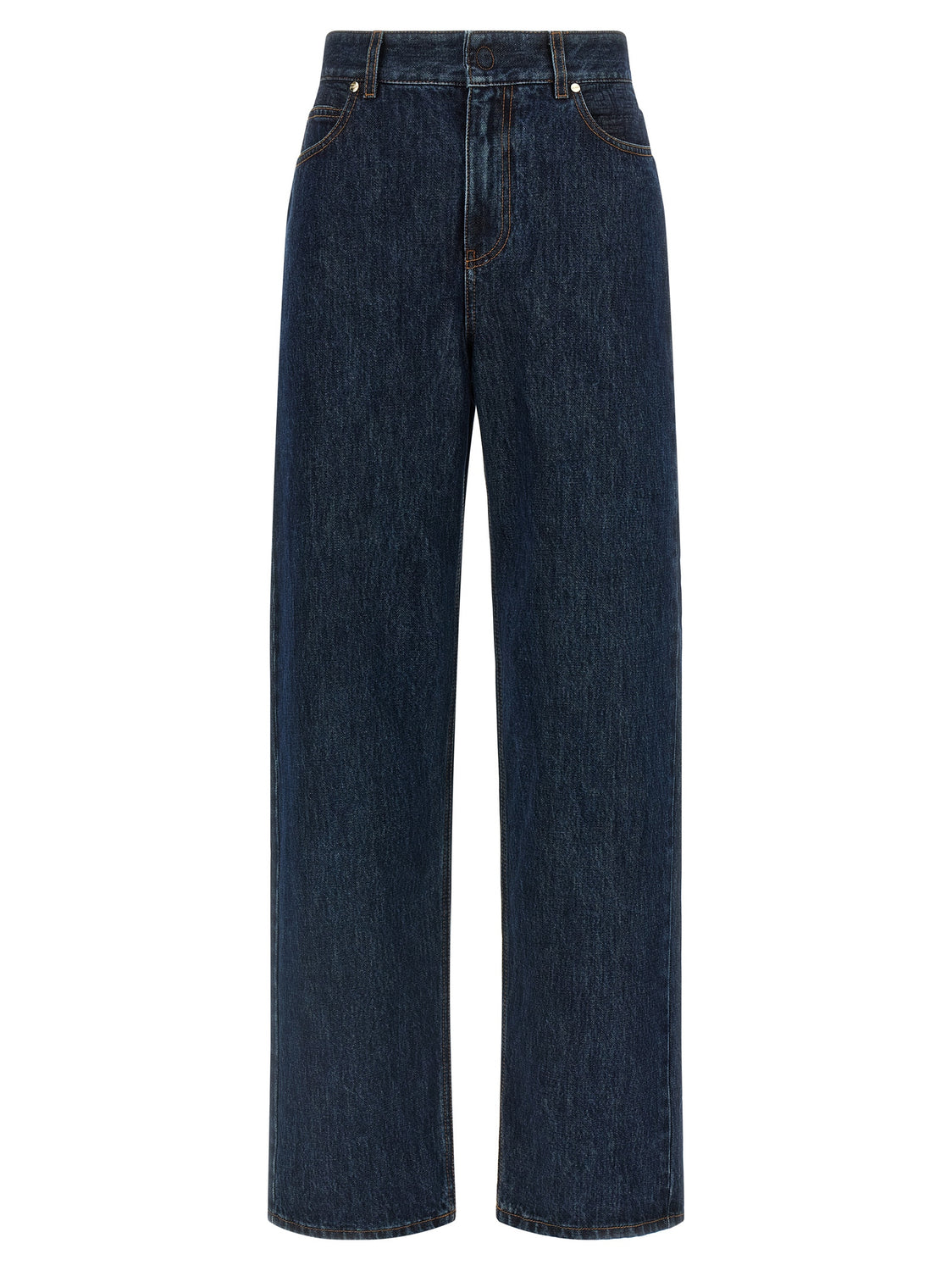 Blue Cotton Straight-Leg Jeans