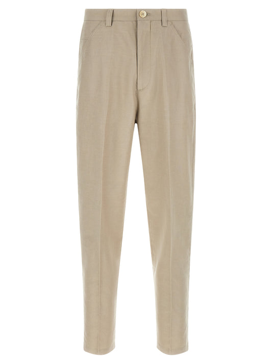Brown Cotton Casual Pants