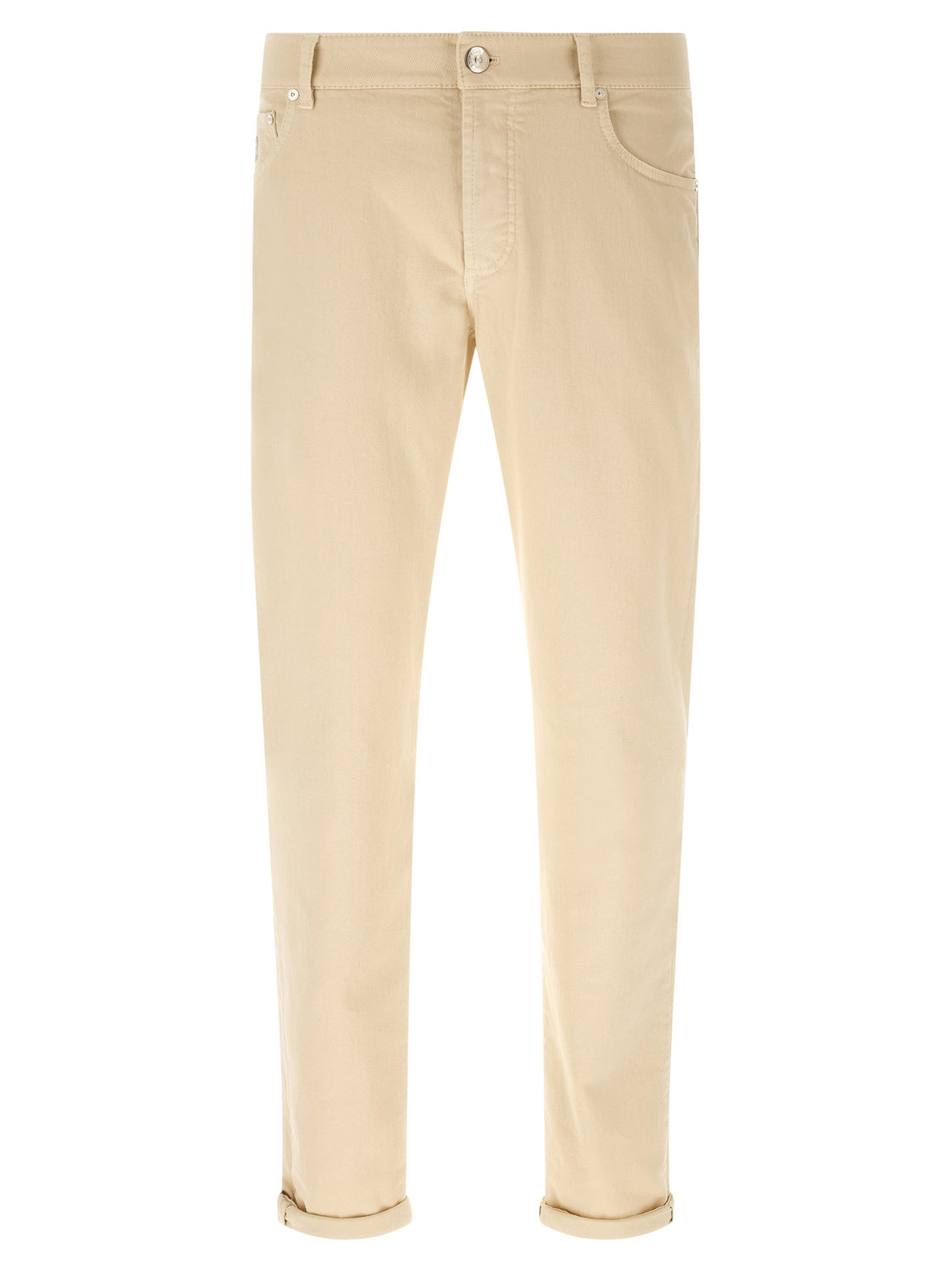 Beige Cotton Straight-Leg Jeans