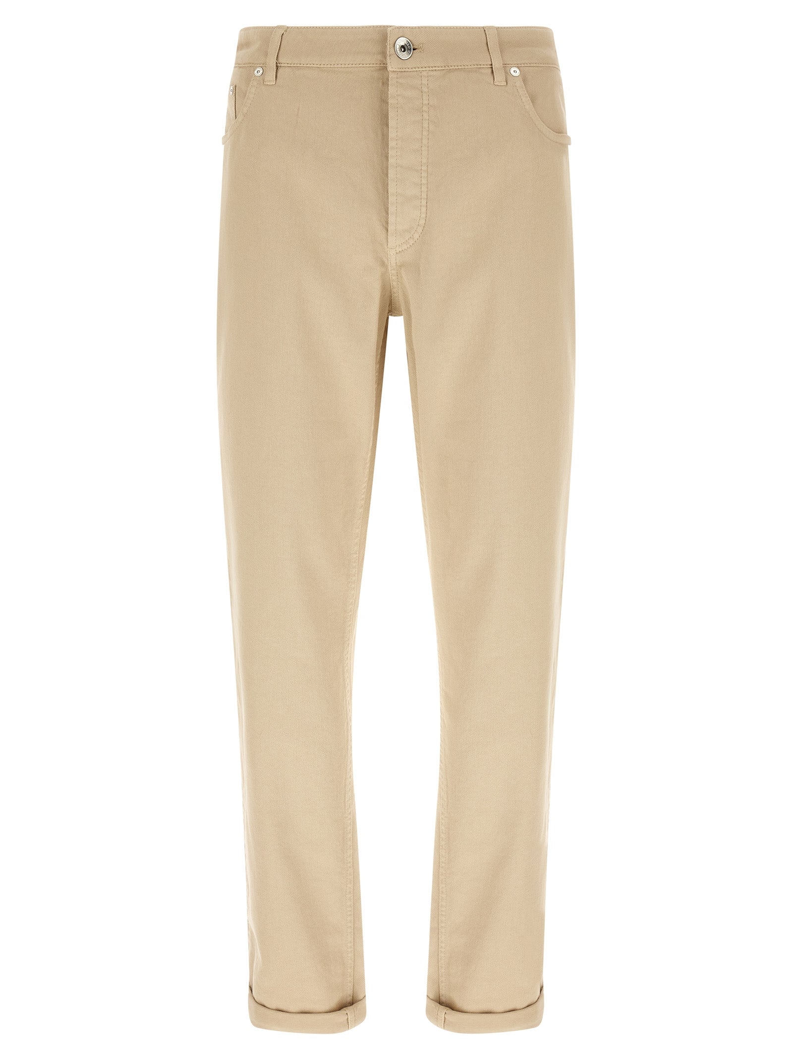 Beige Cotton Tapered Jeans