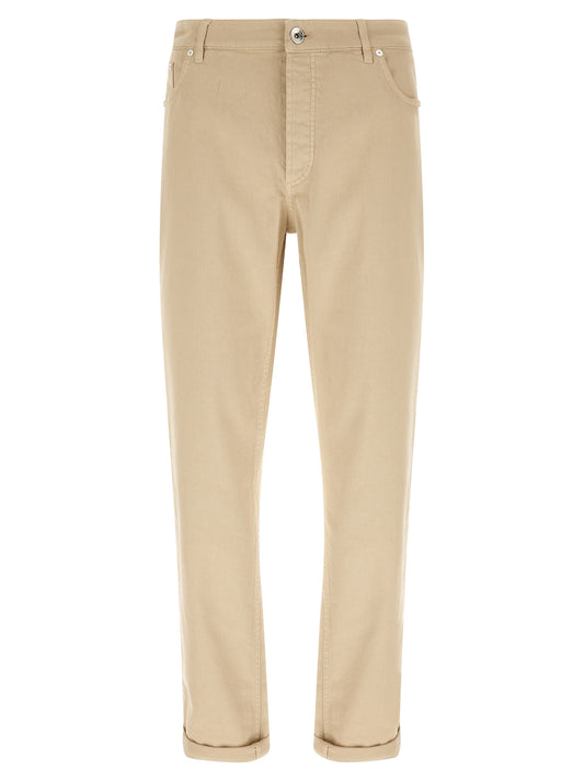 Beige Cotton Tapered Jeans