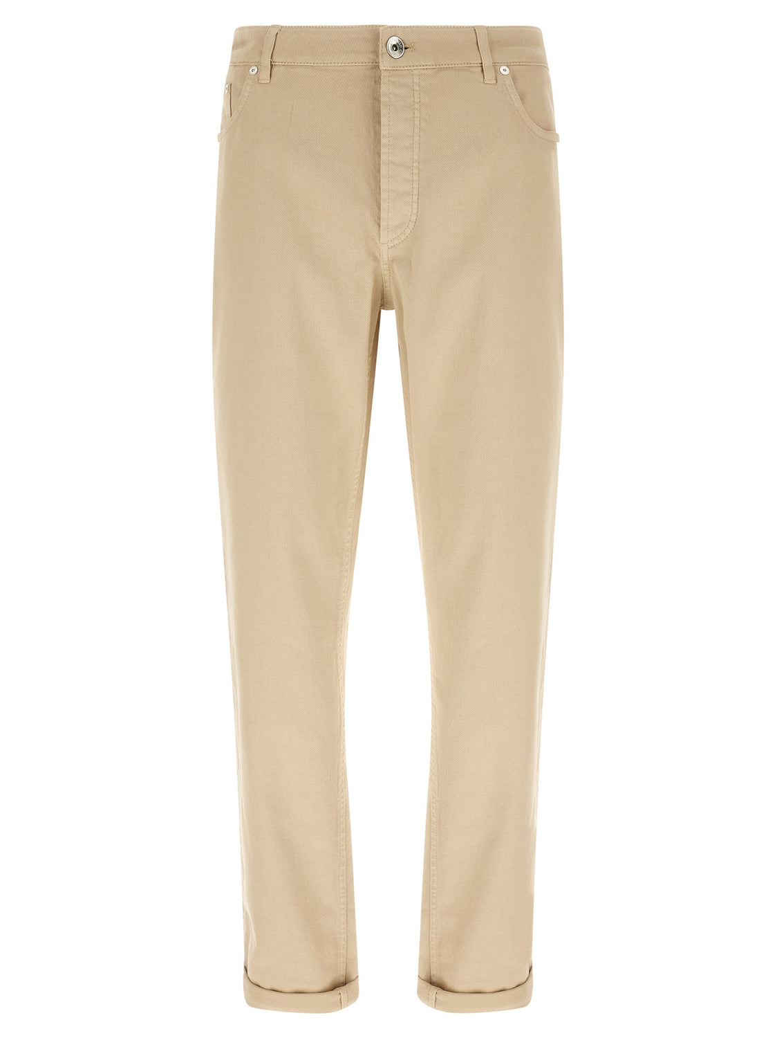 Beige Cotton Tapered Jeans