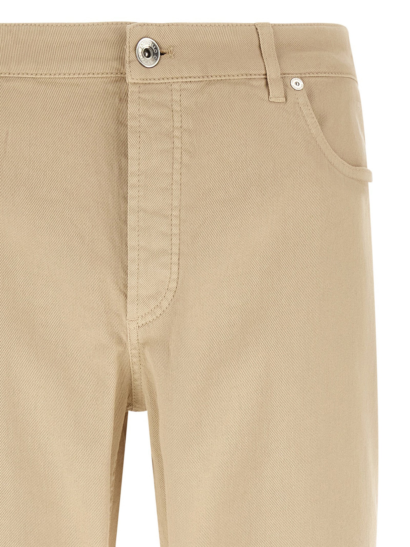 Beige Cotton Tapered Jeans