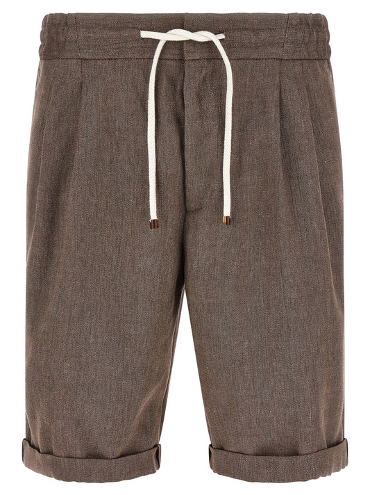 Brown Linen Bermuda Shorts
