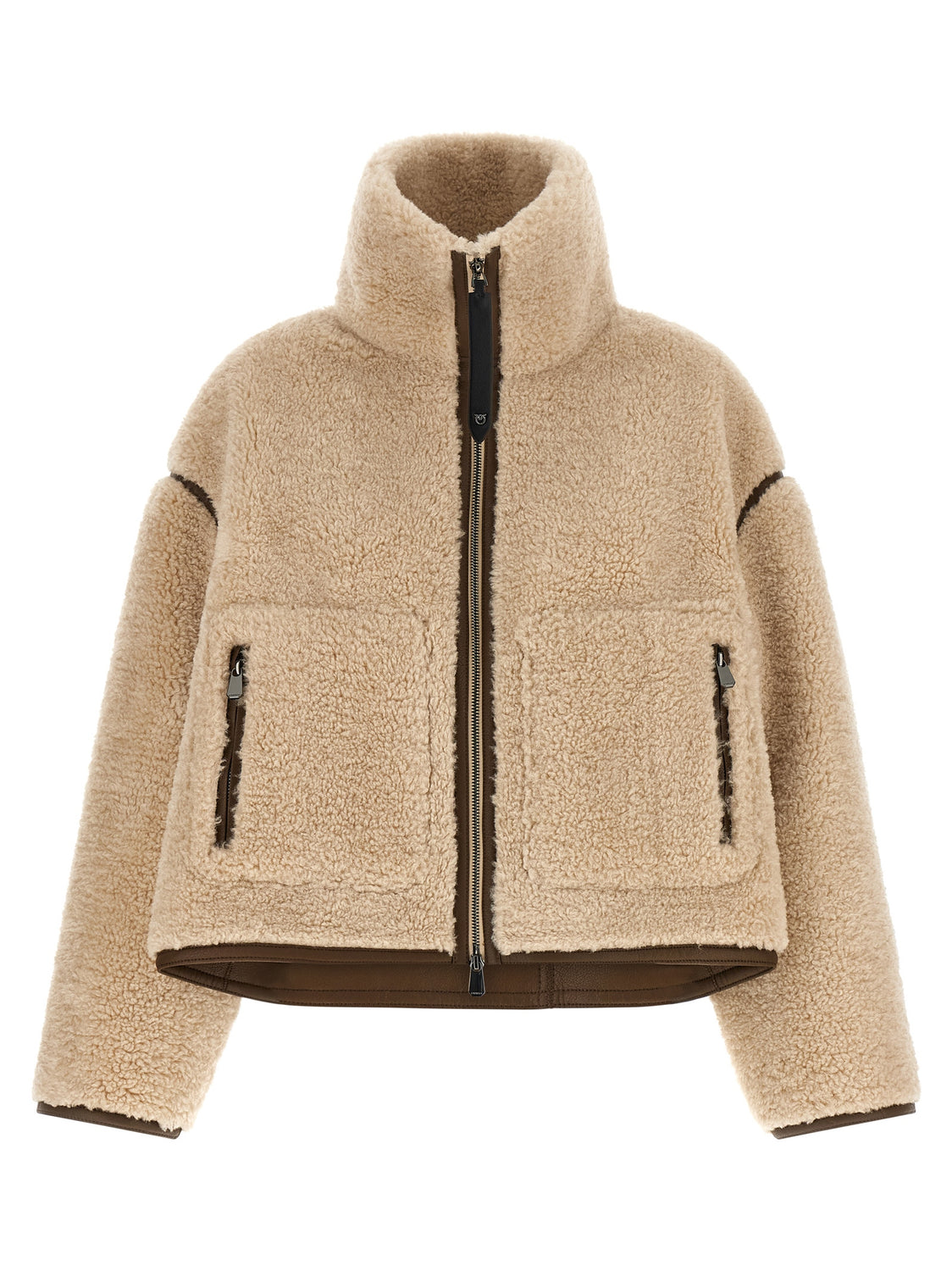 Beige Polyester Full-Length Jacket