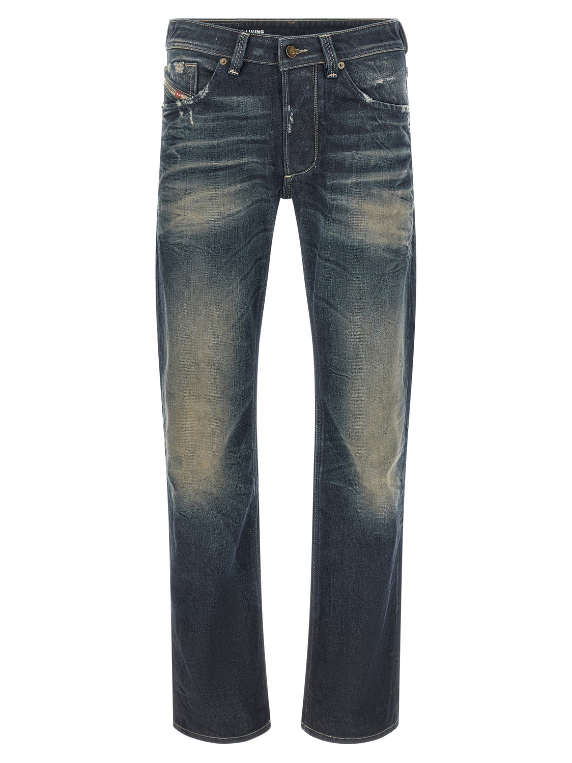 Blue Cotton Straight-Leg Jeans