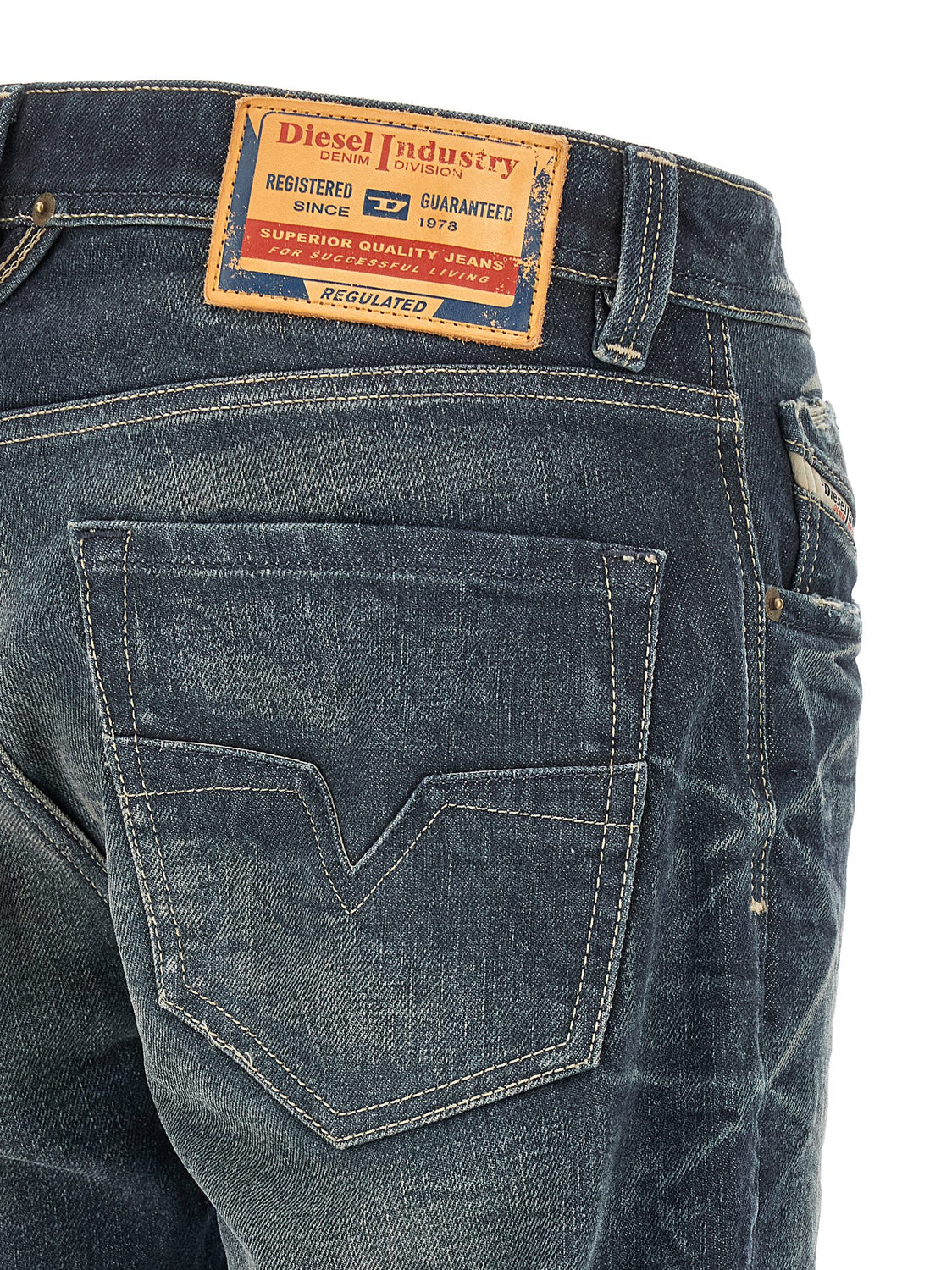 Blue Cotton Straight-Leg Jeans