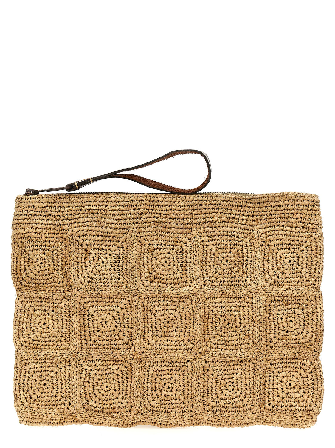 Beige Raffia Clutch Bag