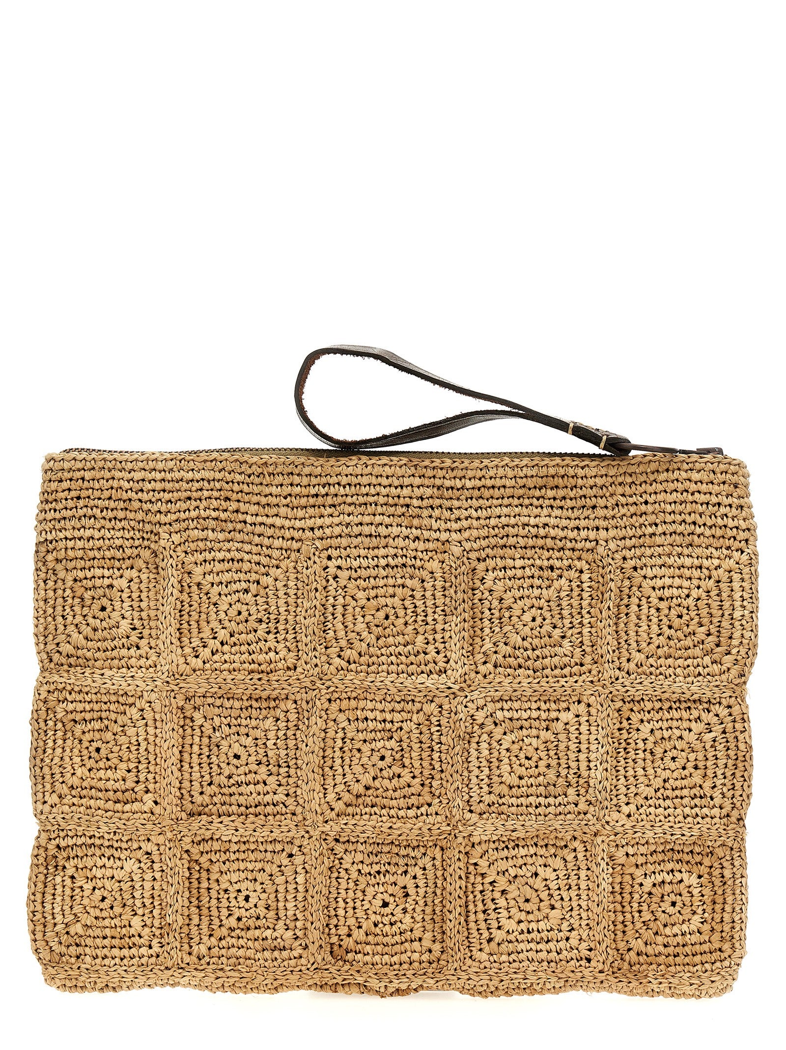 Beige Raffia Clutch Bag