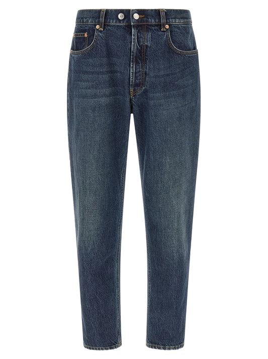 Blue Cotton Tapered Jeans