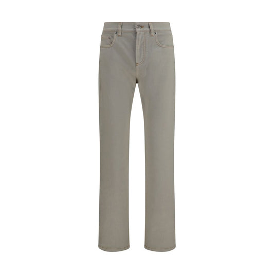 Beige Cotton Tapered Jeans