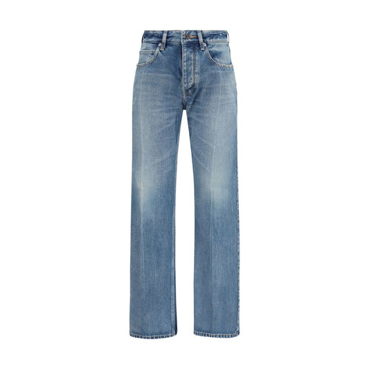 Blue Cotton Straight-Leg Jeans