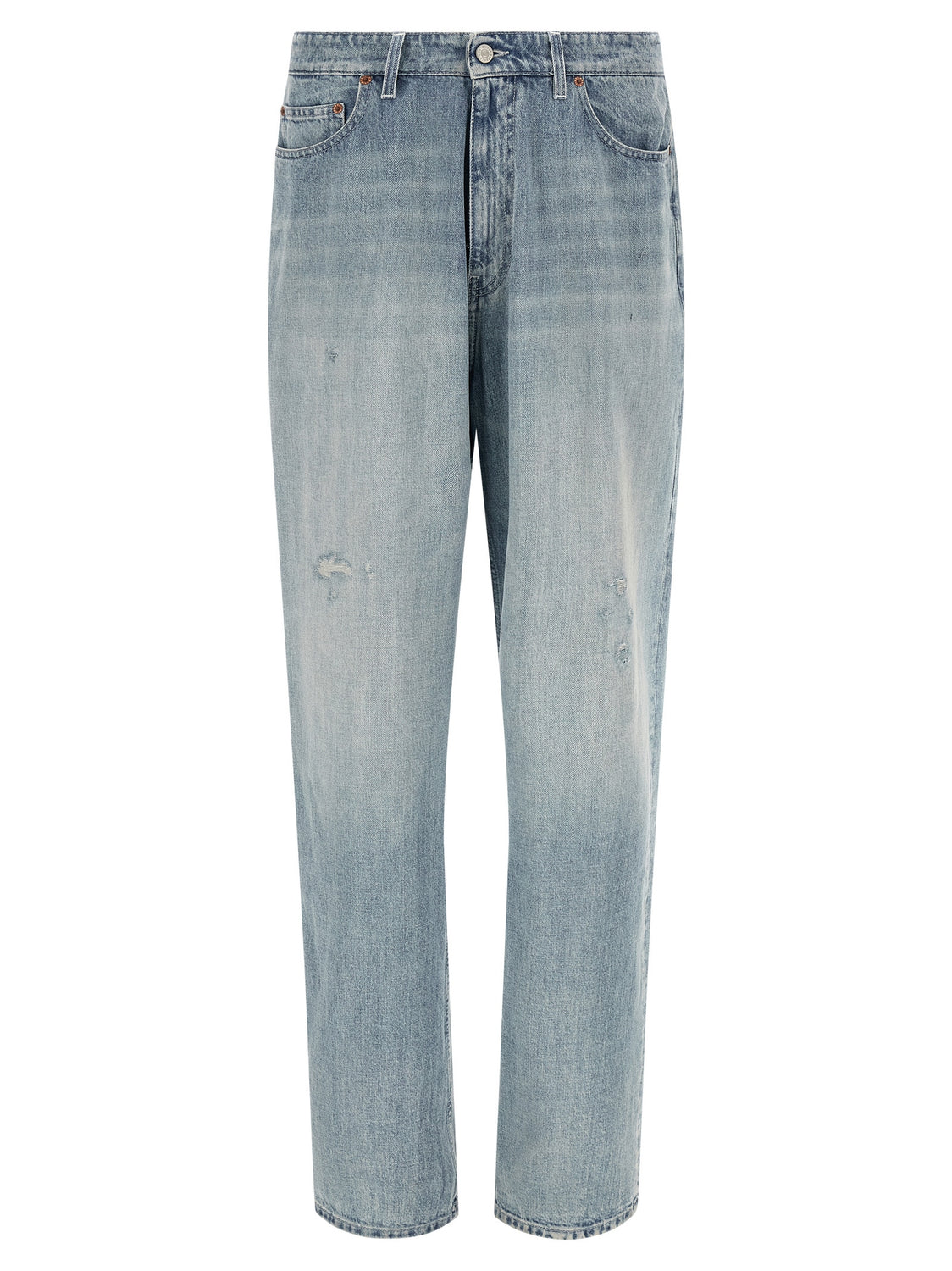 Blue Cotton Straight-Leg Jeans