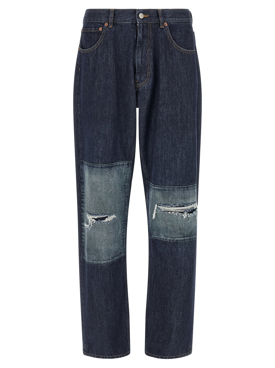 Blue Cotton Straight-Leg Jeans