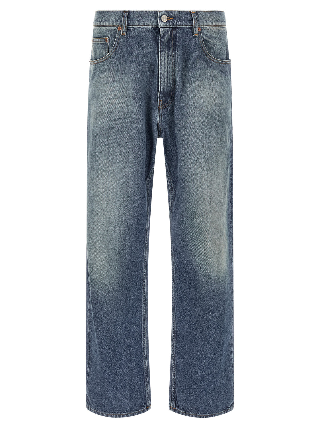 Blue Cotton Straight-Leg Jeans