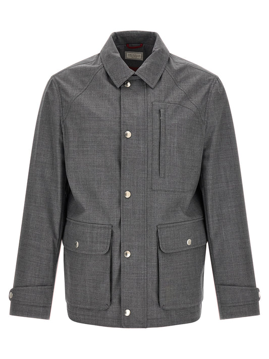 Gray Virgin Wool Full-Length Jacket