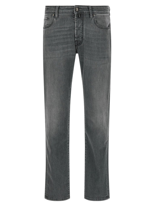 Gray Cotton Slim Fit Jeans