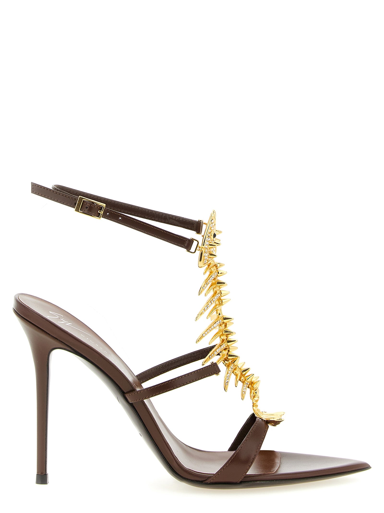 Brown Lamb Leather Stiletto Heel Sandals