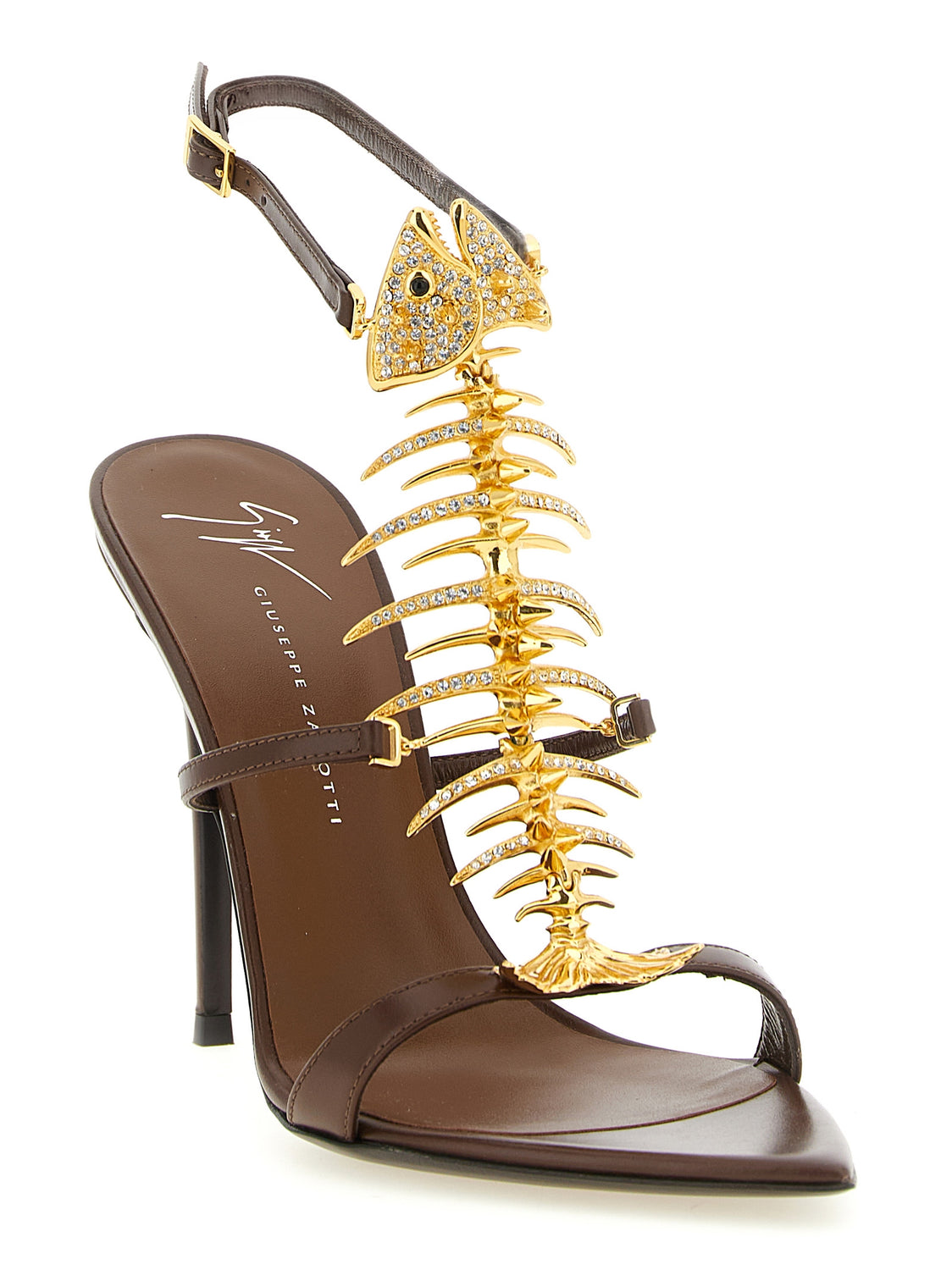 Brown Lamb Leather Stiletto Heel Sandals