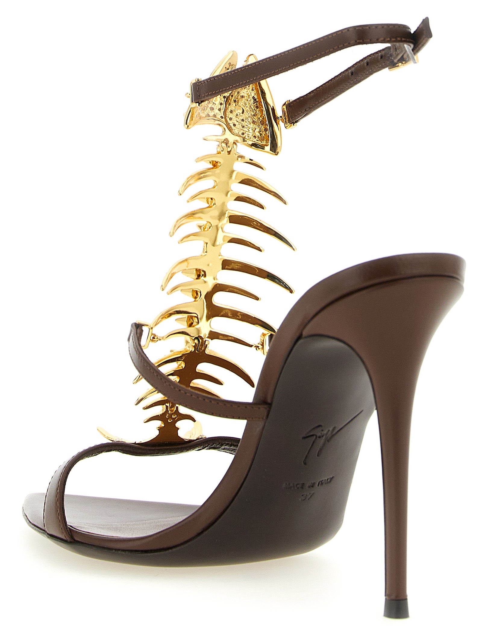 Brown Lamb Leather Stiletto Heel Sandals