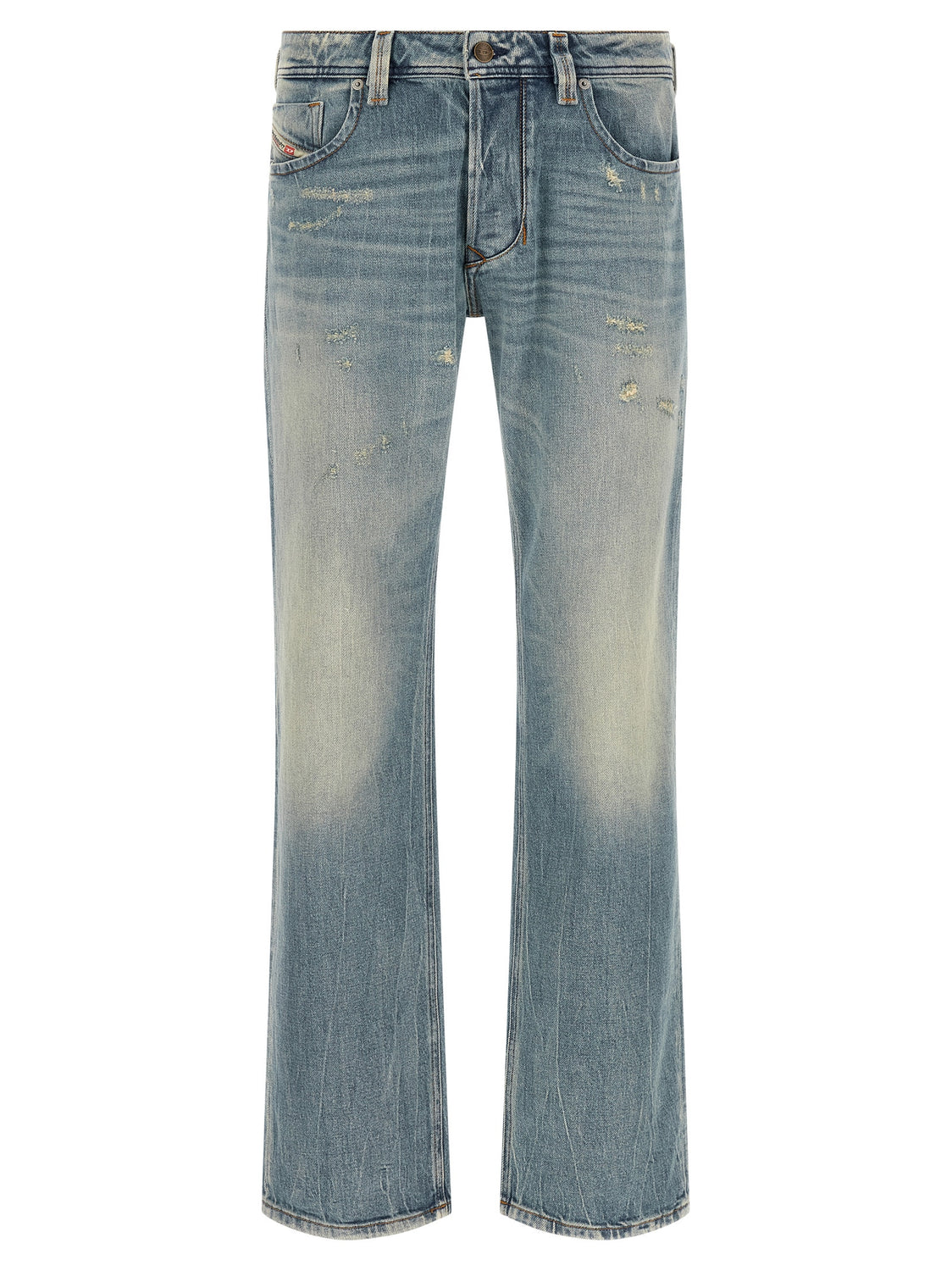 Blue Cotton Straight-Leg Jeans