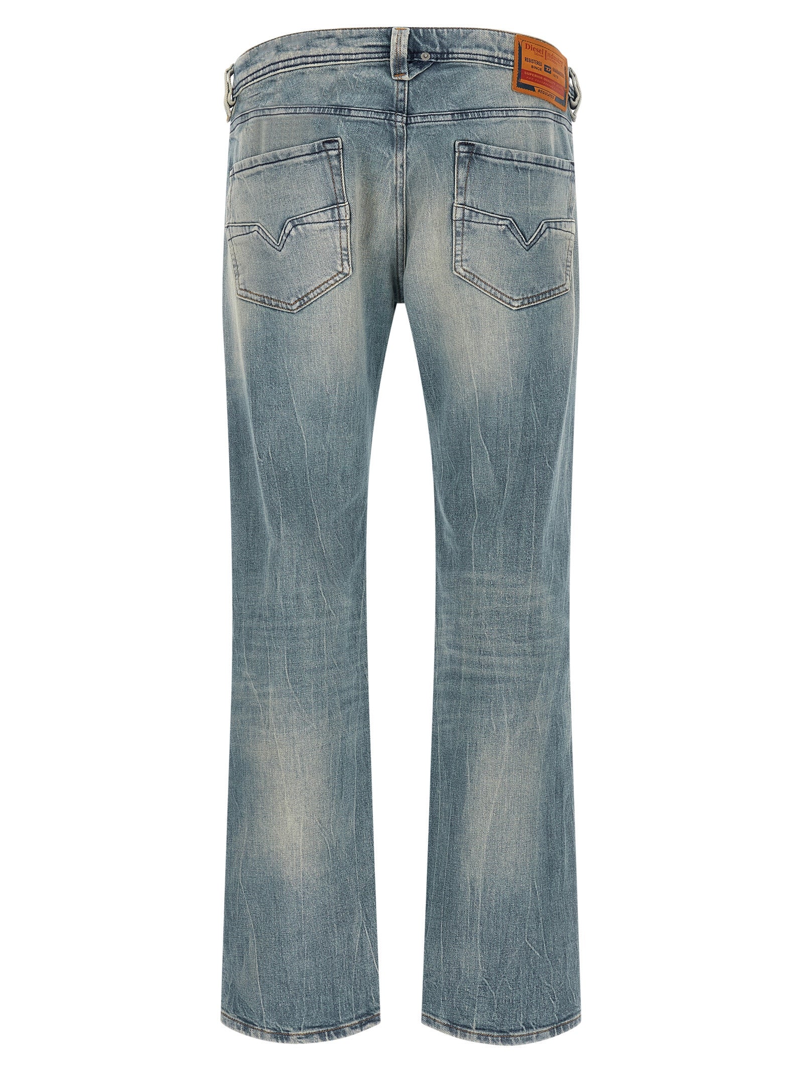 Blue Cotton Straight-Leg Jeans
