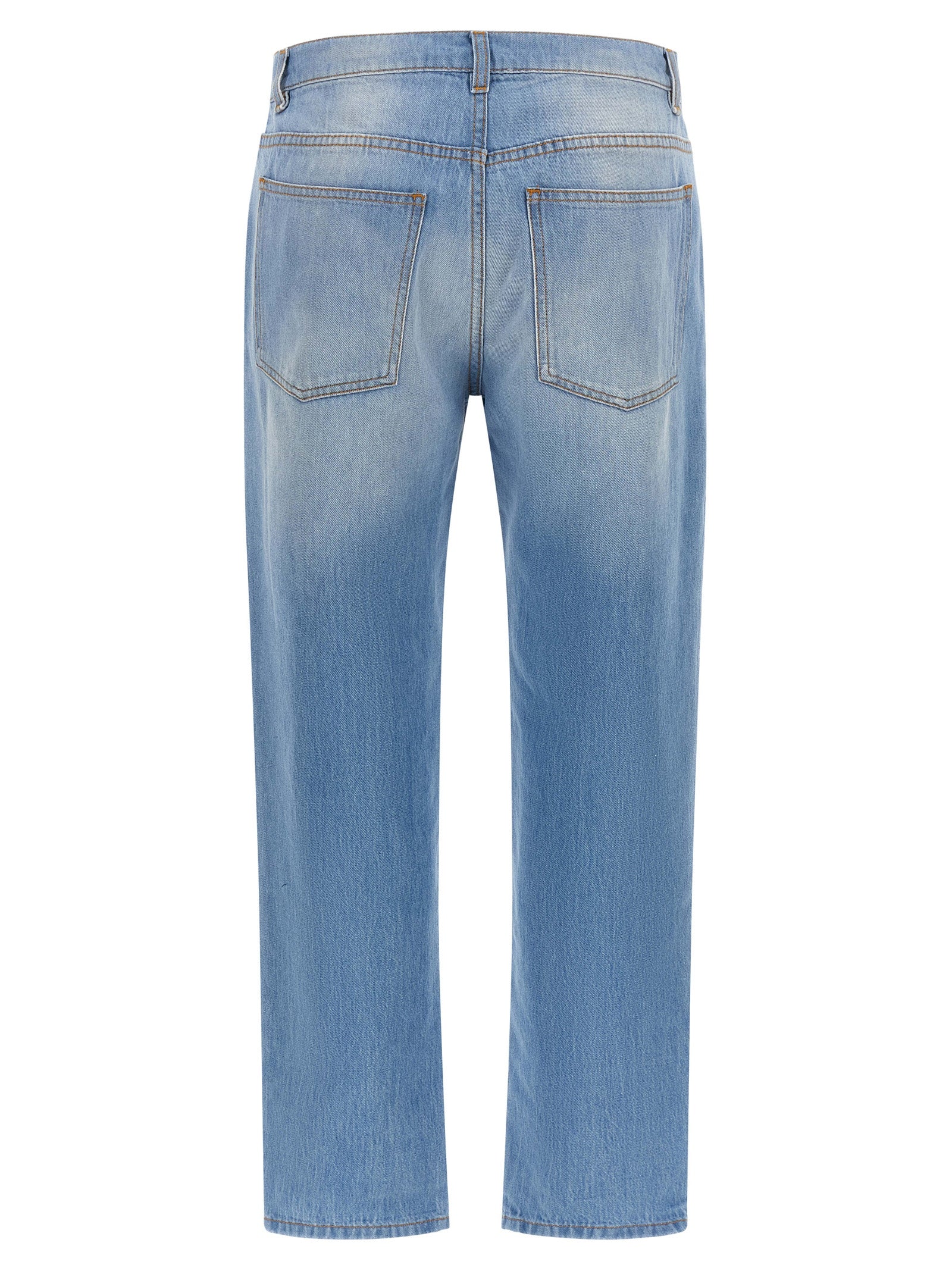 Blue Cotton Straight-Leg Jeans
