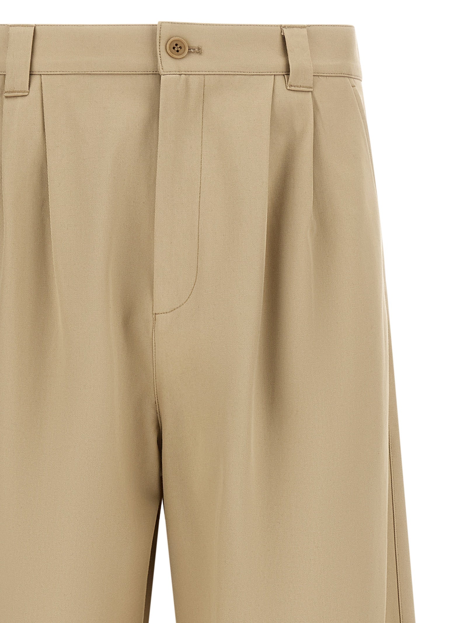 Beige Cotton Casual Pants
