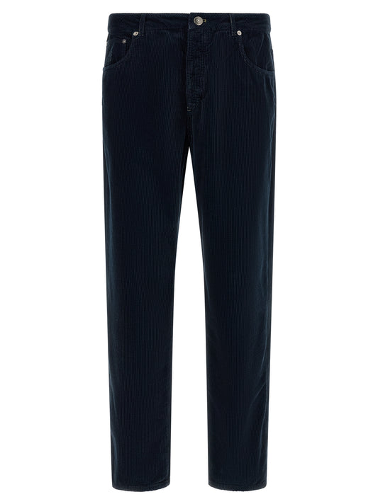 Blue Cotton Casual Pants