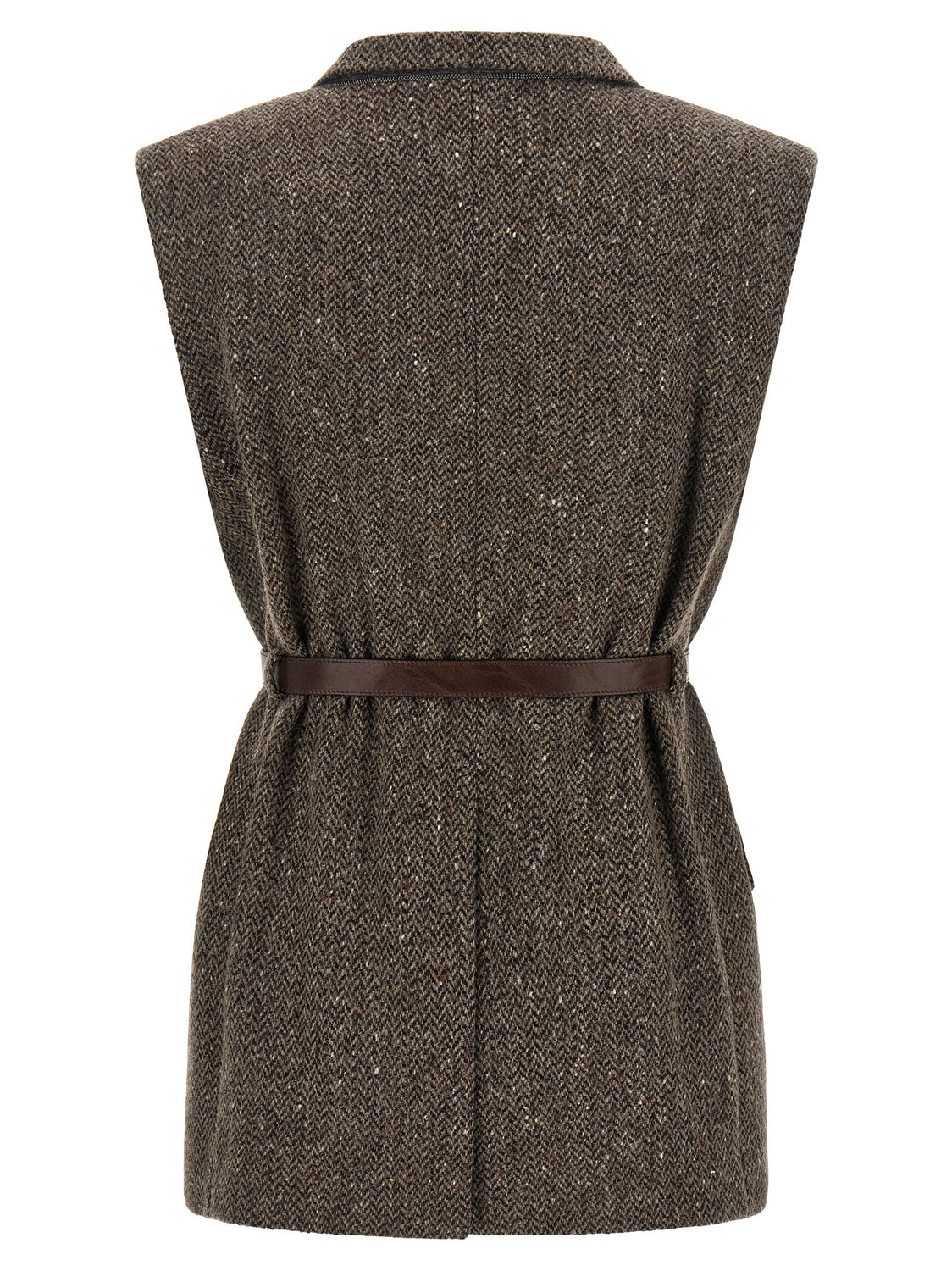 Brown Virgin Wool Sleeveless Jacket