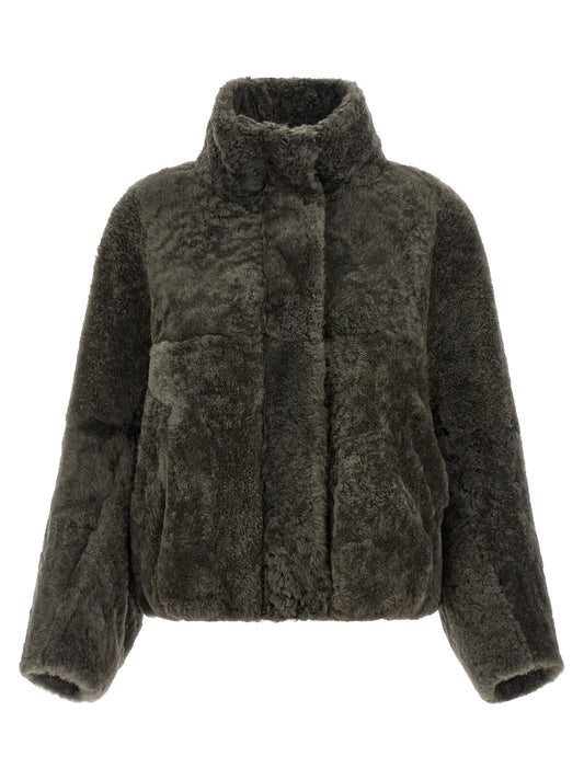 Gray Lamb Leather Full-Length Jacket