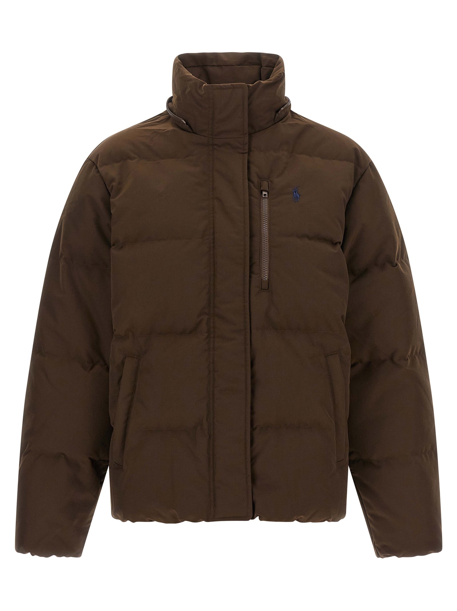 Brown Polyester Full-Length Jacket