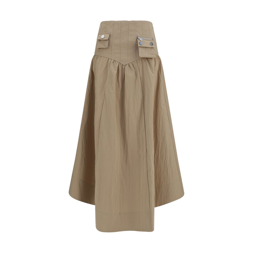 Beige Cotton Midi Skirt