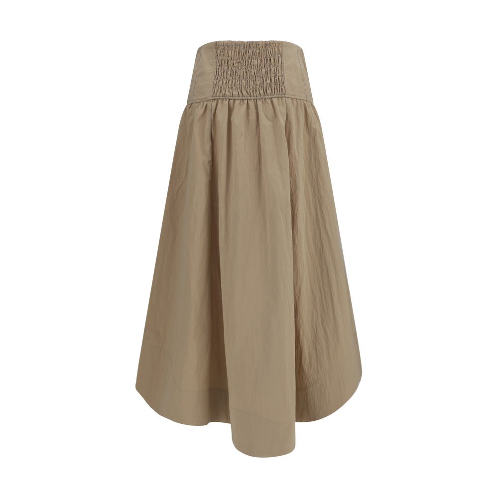 Beige Cotton Midi Skirt