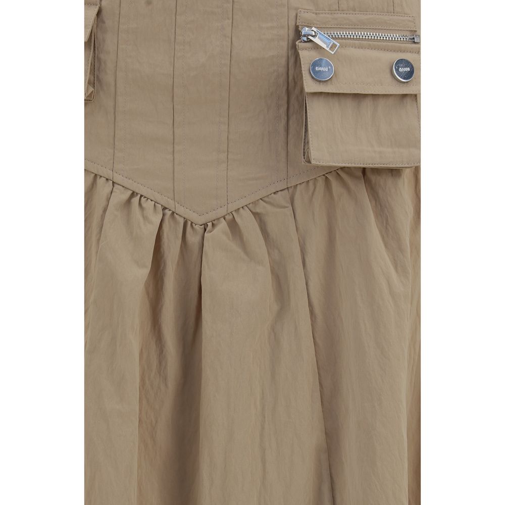 Beige Cotton Midi Skirt