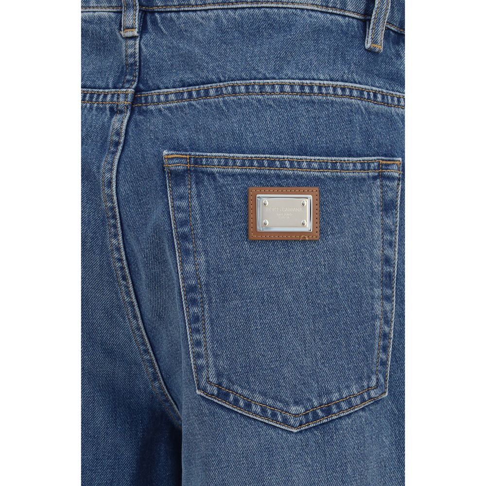 Blue Cotton Straight-Leg Jeans