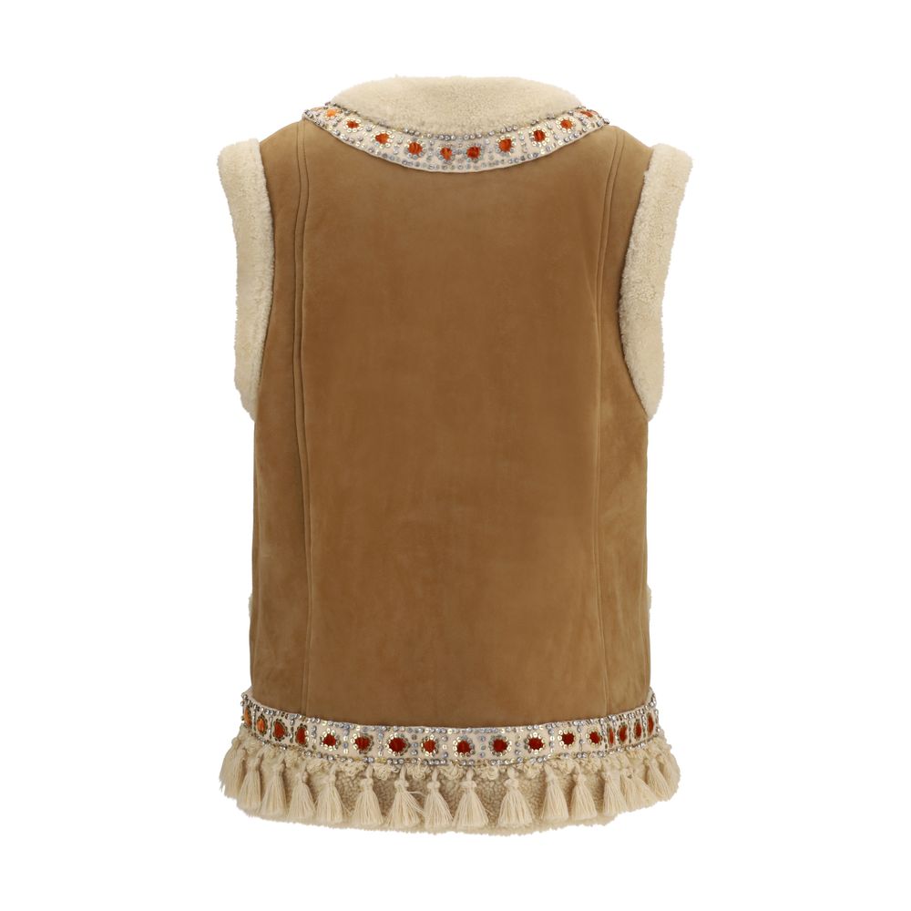 Beige Lamb Ovis Aries Sleeveless Jacket