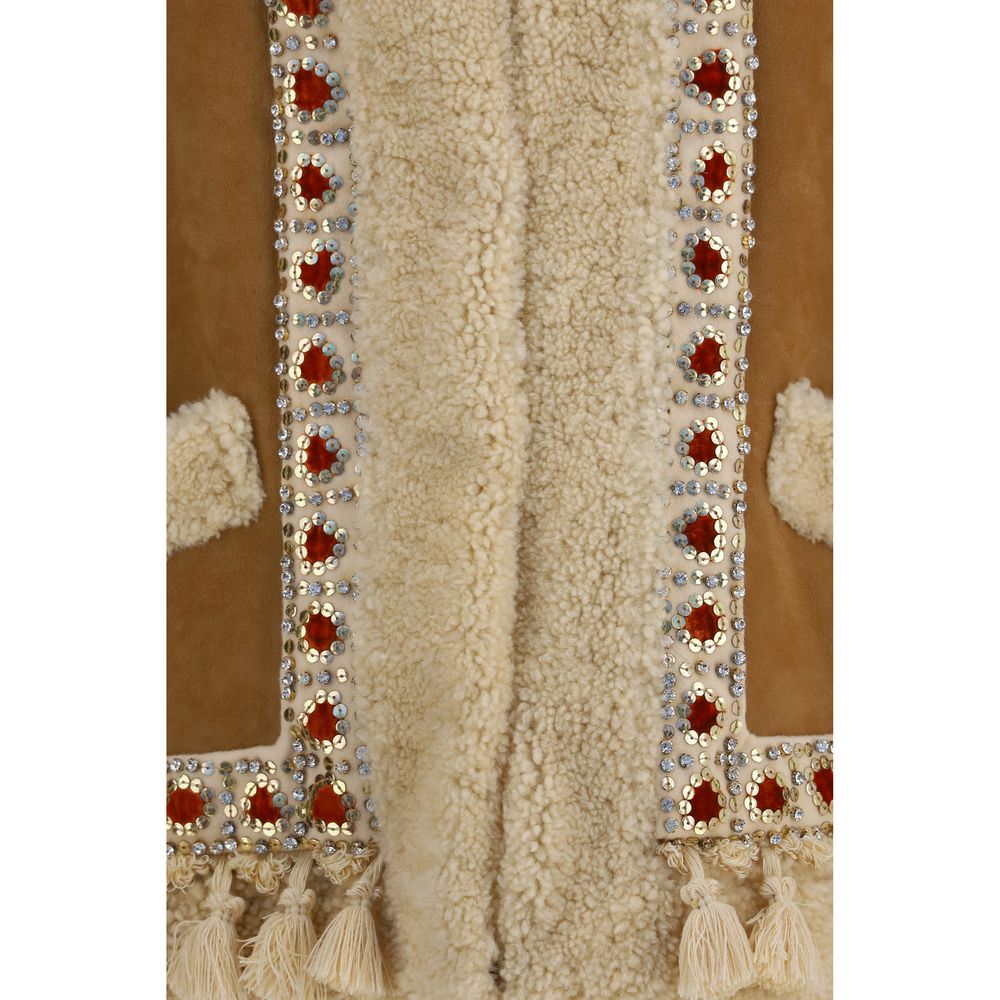 Beige Lamb Ovis Aries Sleeveless Jacket