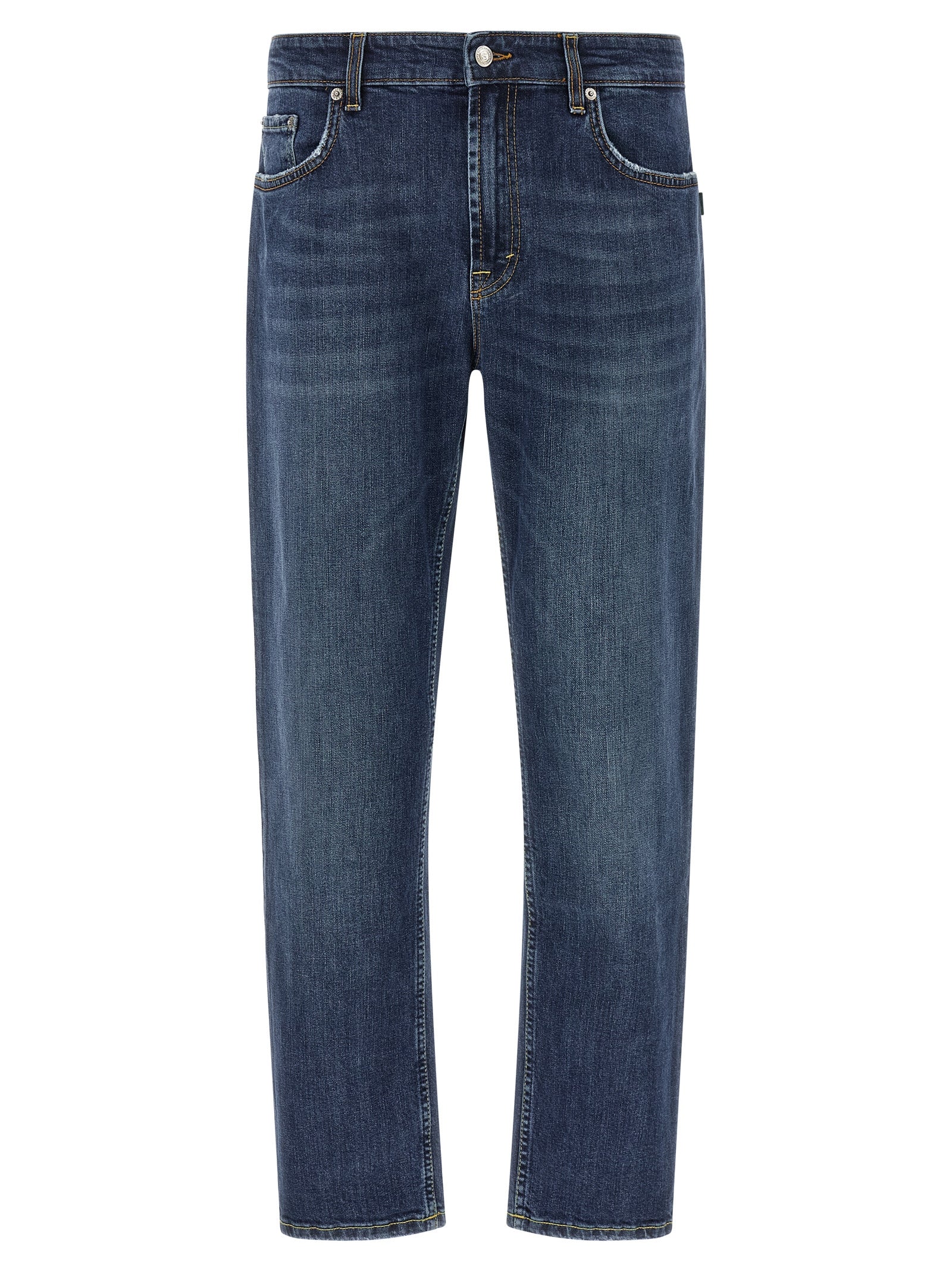 Blue Cotton Cropped Jeans