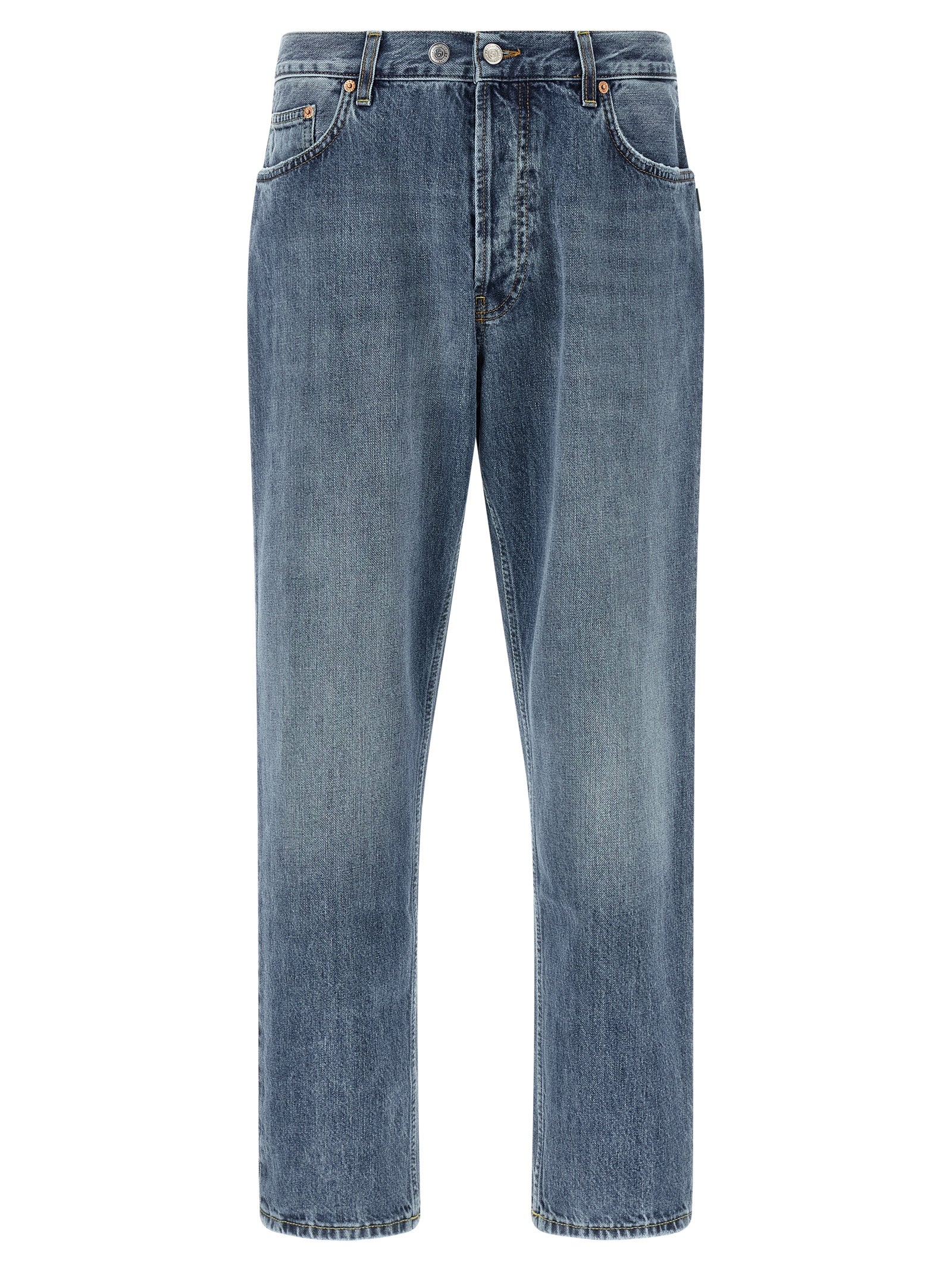 Blue Cotton Tapered Jeans